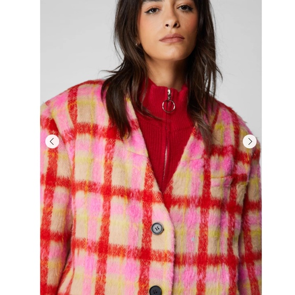 NastyGal Premium Neon Plaid Tailored Duster Coat - Picture 6 of 7